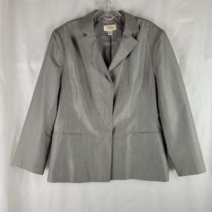 Talbots 100% Pure Silk Gray Snap Button Career Wear Blazer Jacket Plus Size 16